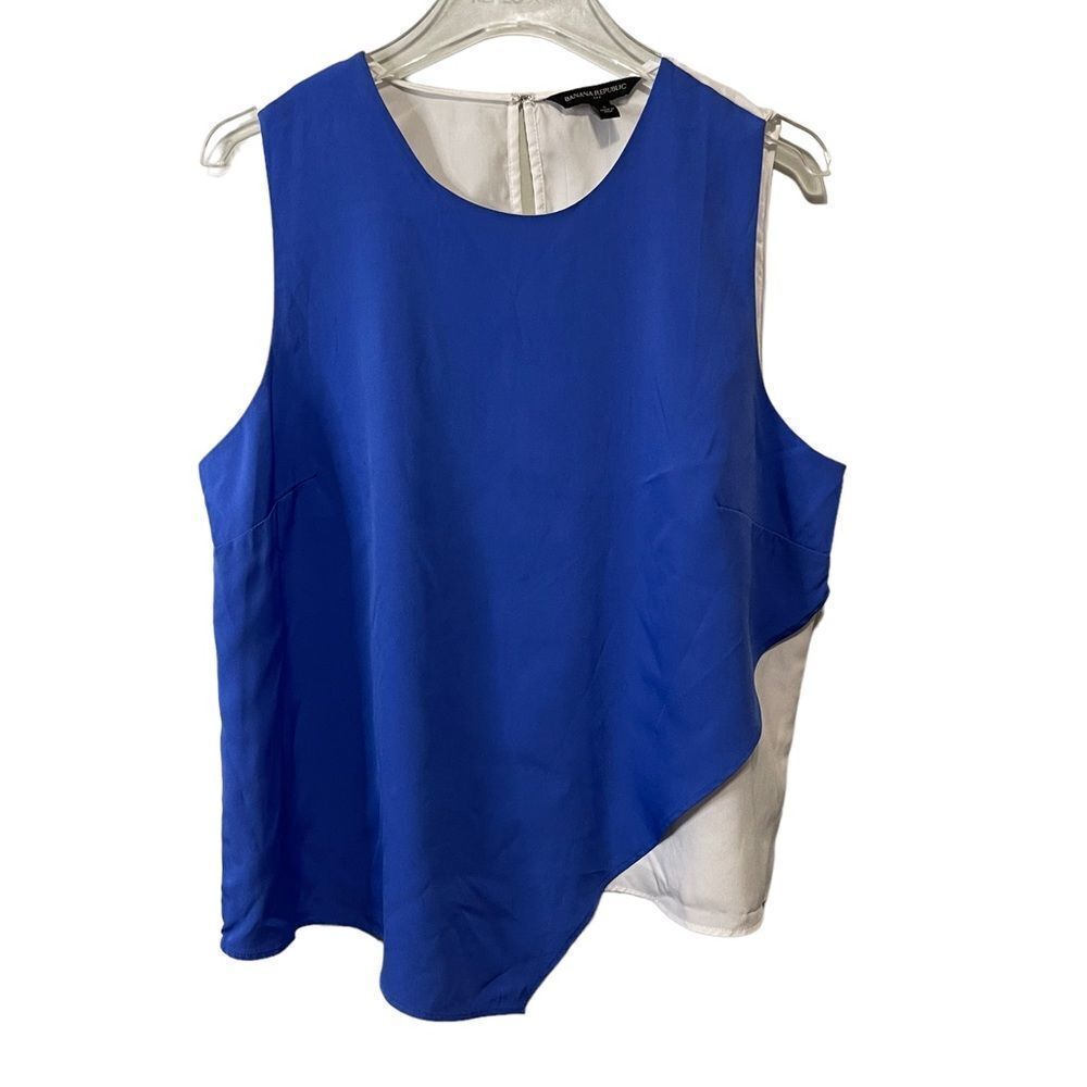 Banana Republic Blouse Layered Slinky Blue White Sleeveless size Large NWT